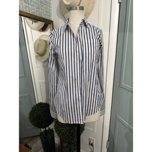Stripe Blue Button Down Shirt Size P/0 Long Sleeve Top Women’s